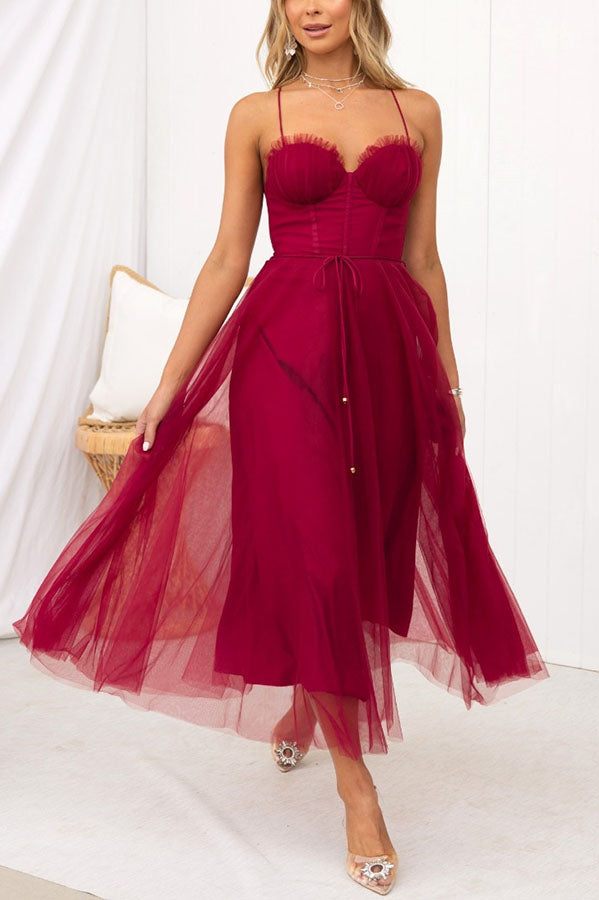 Lara - Chique Chiffon Suspenders Party Maxi Jurk