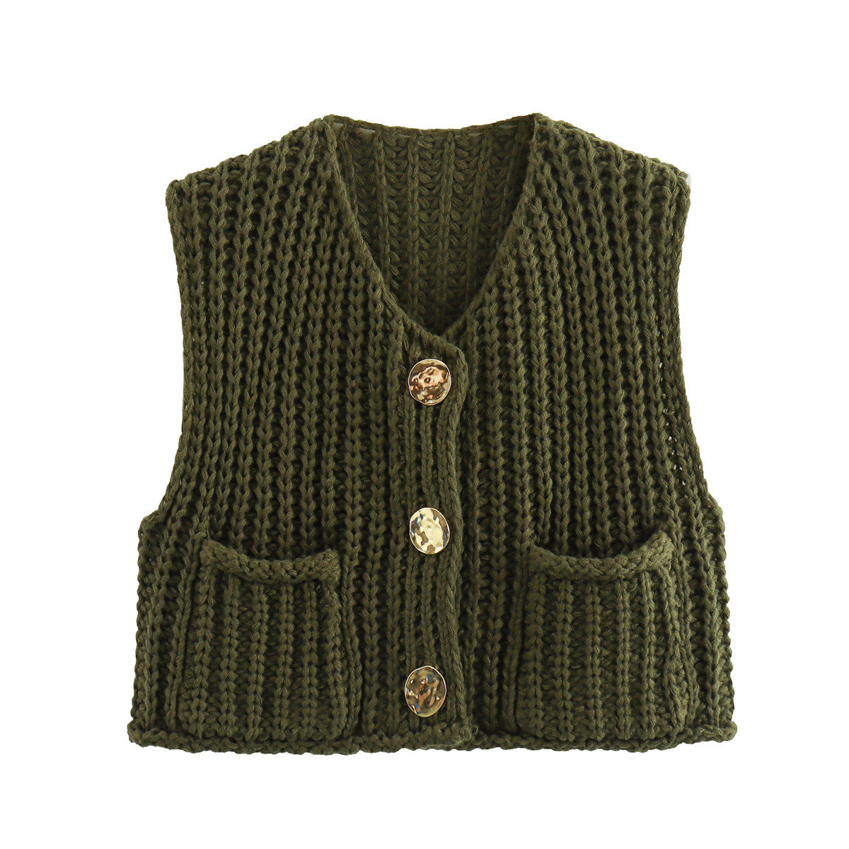 Lana™ - Sleeveless Knitted Cardigan with Pockets
