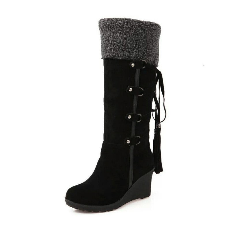 Dames Leren Winterlaarzen β Bontvoering, Wedge Hak, Casual voor Koud Weer