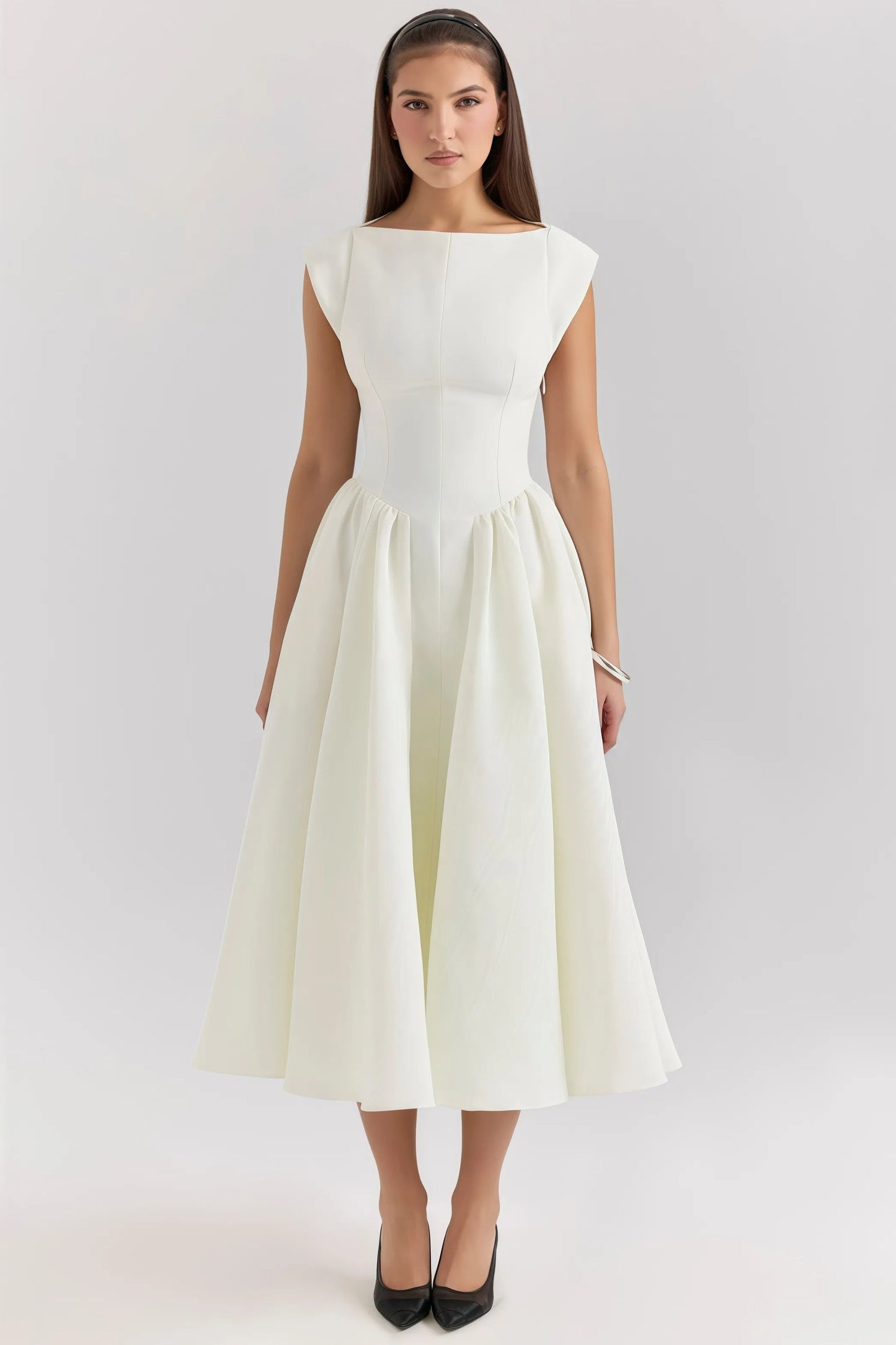 Livia - Rugloze Midi Jurk met Ruches