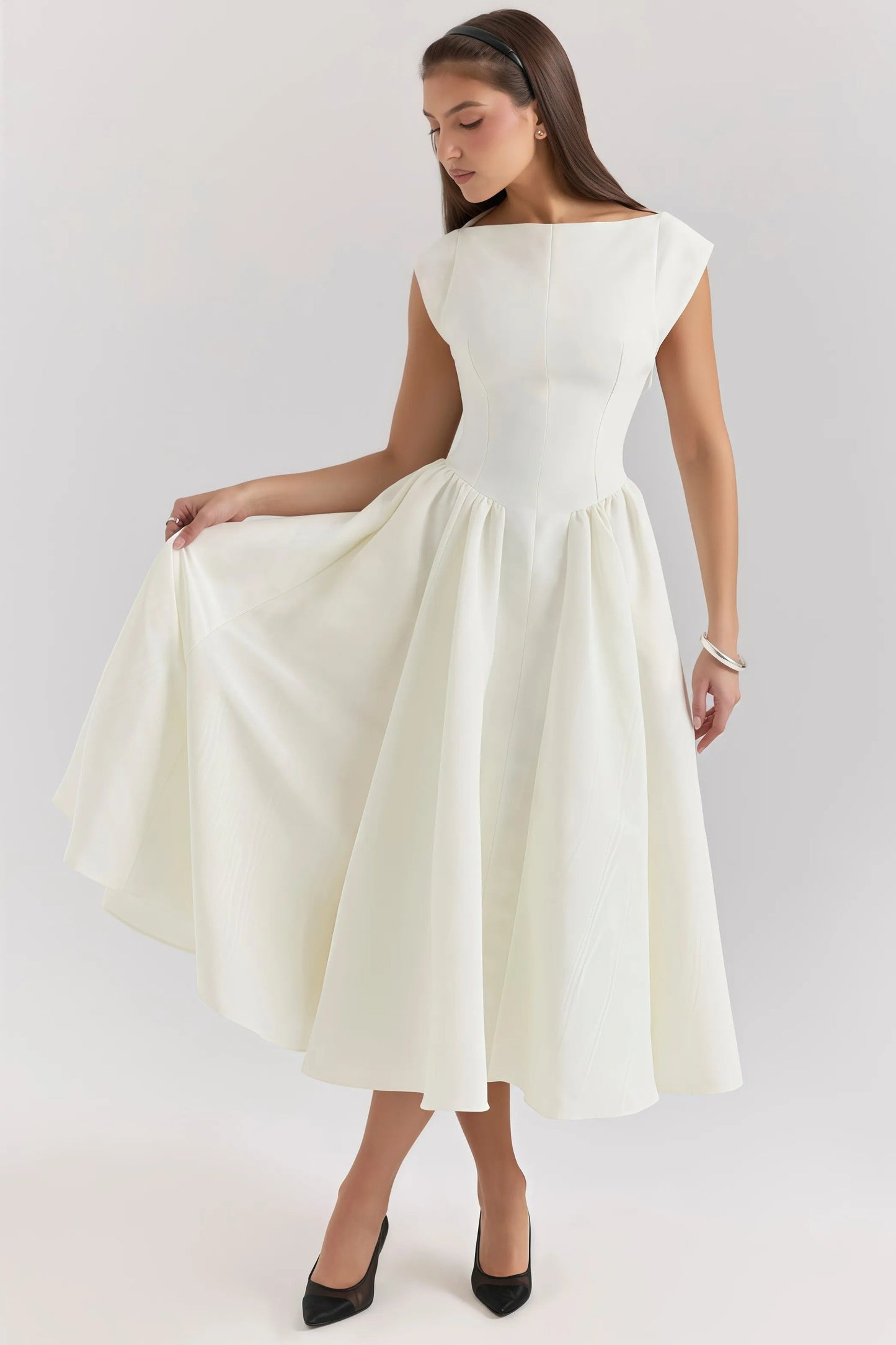 Livia - Rugloze Midi Jurk met Ruches