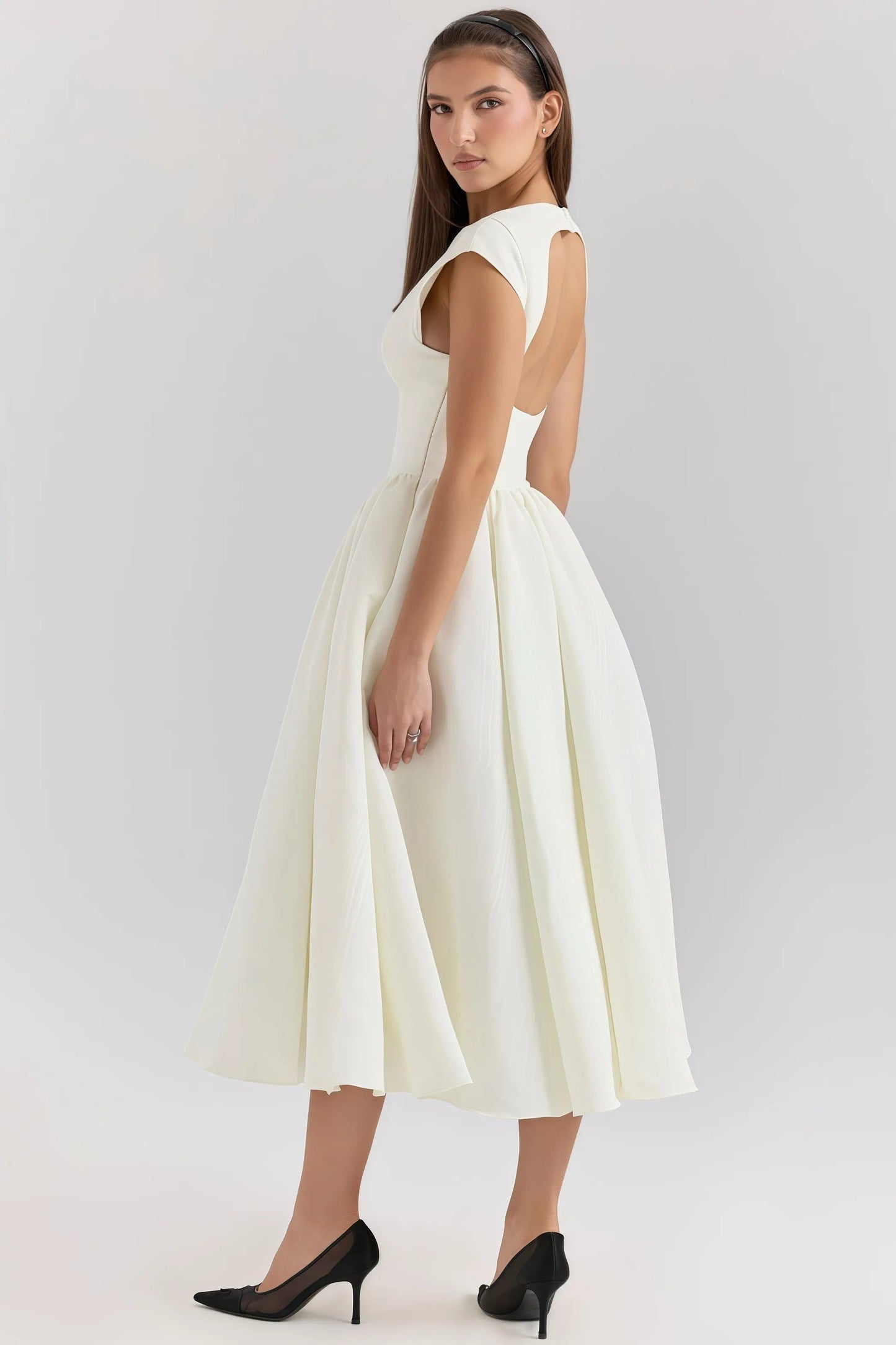 Livia - Rugloze Midi Jurk met Ruches