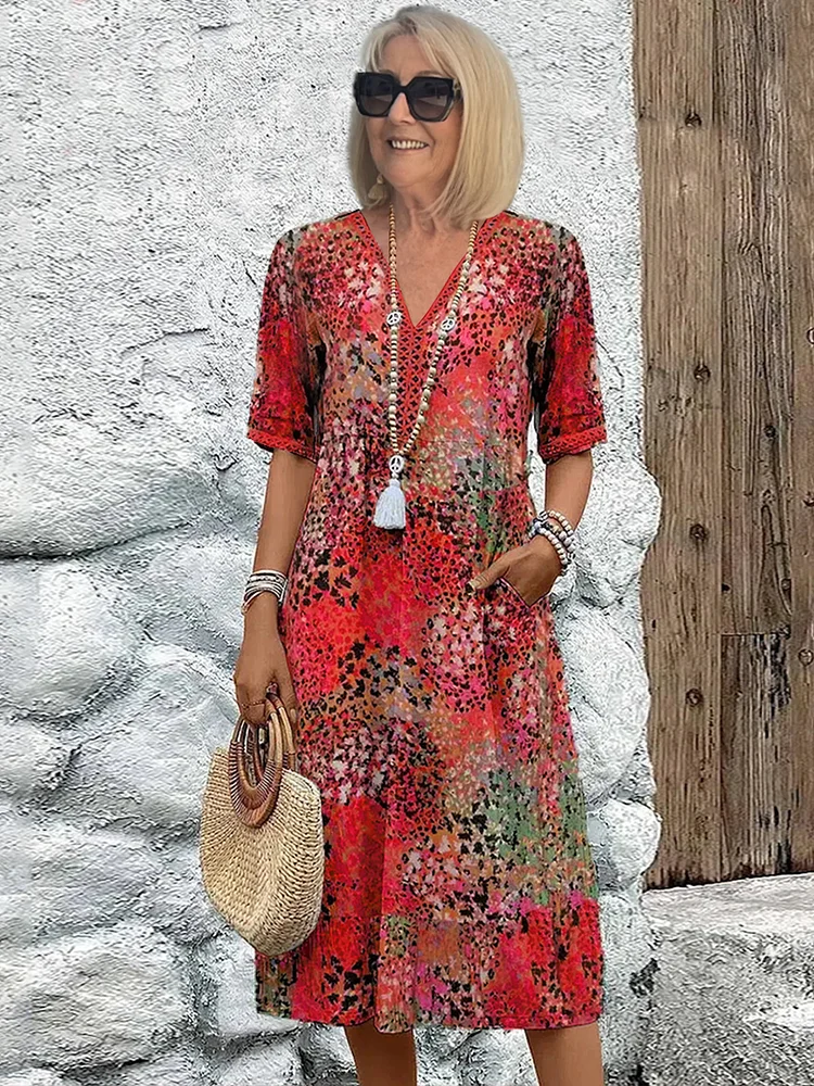 Ninthe - Midi Jurk met Levendige Print