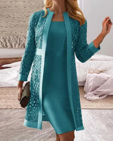 Dames 2-delige jurk met kanten jasje β Set voor feest, bruiloft en avondkleding