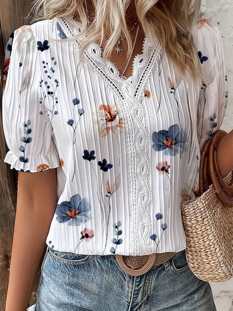 Juliette - Floral Lace-Trimmed Blouse