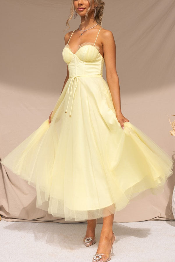 Lara - Chique Chiffon Suspenders Party Maxi Jurk
