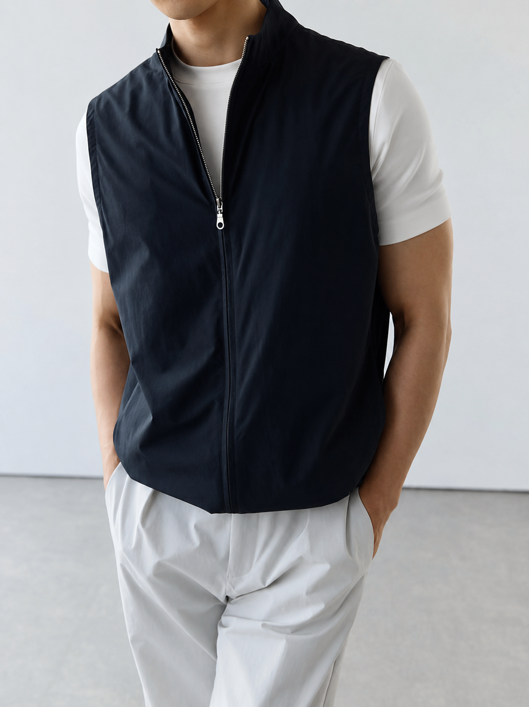 Heren Bodywarmer Mouwloos met Staande Kraag en Rits