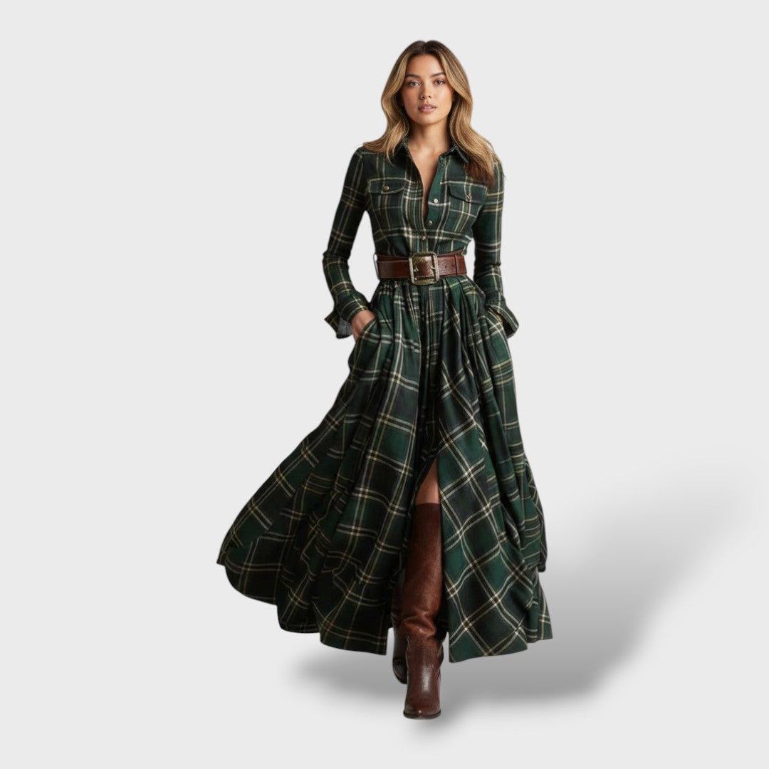 Dames Blousejurk Geruit met Lange Mouwen