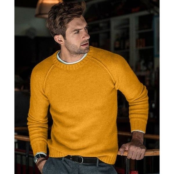 Gebreide Crew Neck Trui met Lange Mouwen voor Heren - Geel