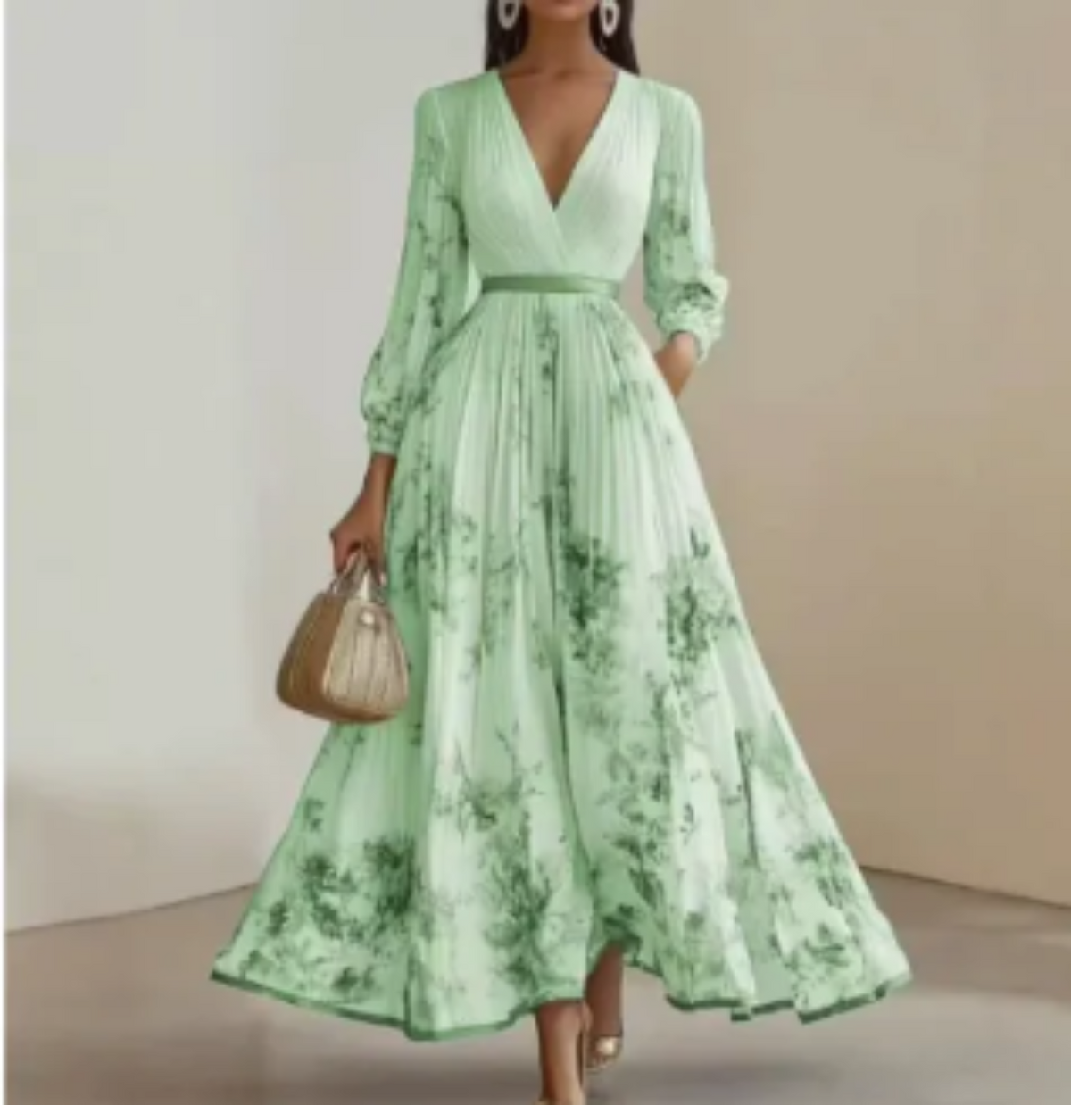 Vestido maxi de línea A para mujer - Con pliegues, adecuado para primavera y verano
