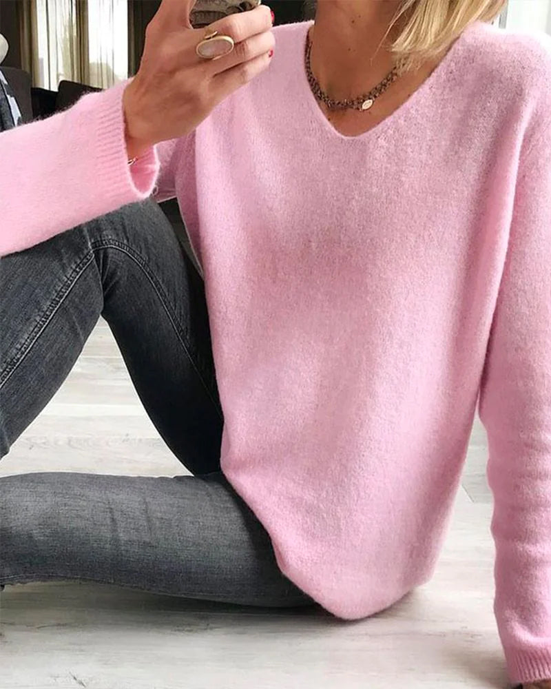 Dames Regular Fit Gebreide Trui β Effen, Lange Mouwen, Casual