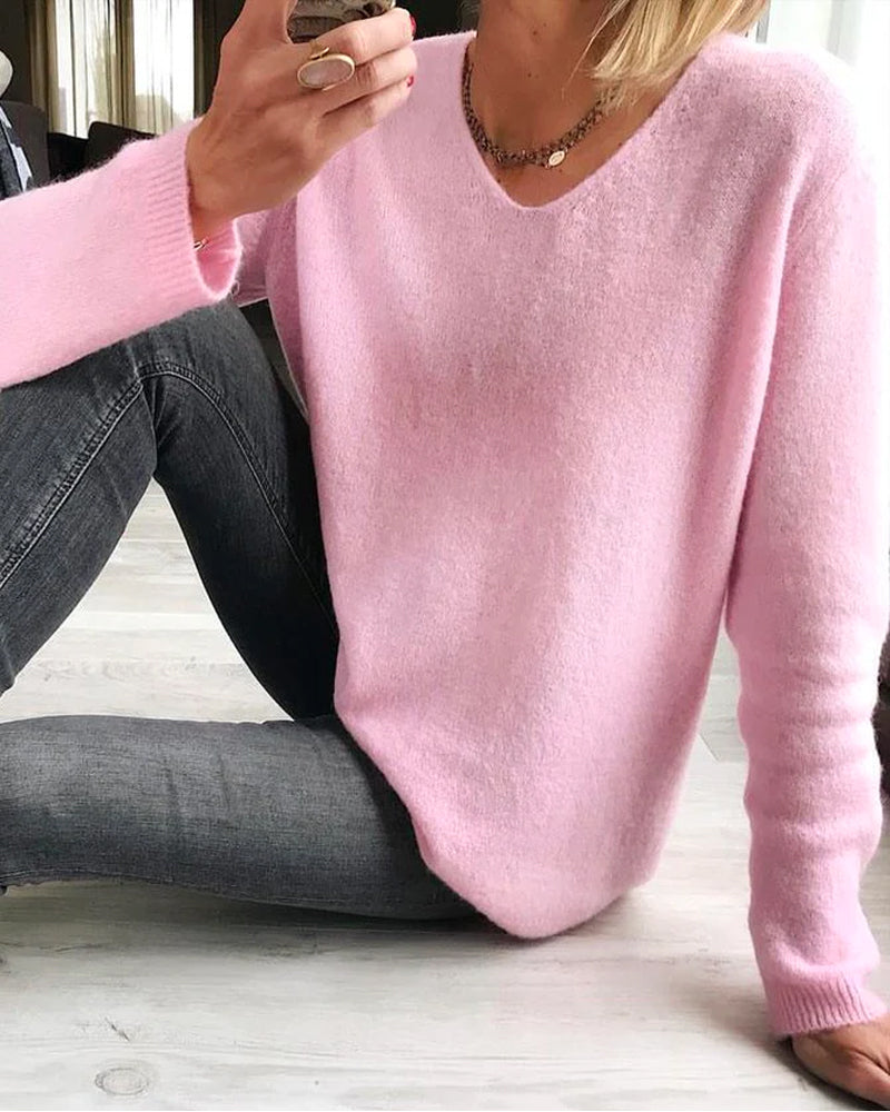 Dames Regular Fit Gebreide Trui β Effen, Lange Mouwen, Casual