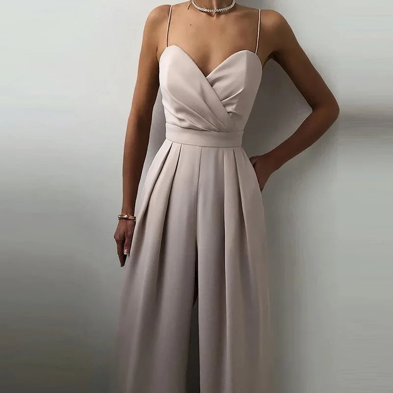 Dames Jumpsuit met Hartvormige Halslijn en Wijde Pijpen