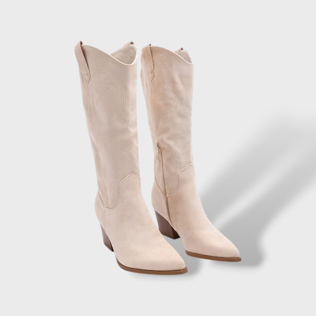 Dames Cowboy Laarzen Suede Orthopedische Zool Brede Hak
