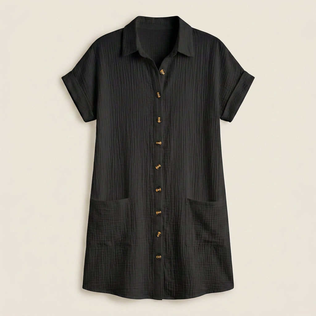 Dames Blouse Jurk Katoenen Mousseline met Houten Knopen