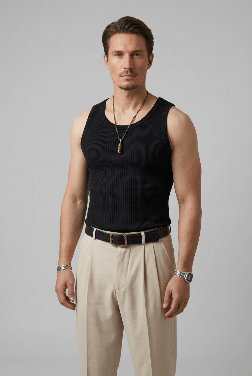 Heren Slim Fit Tanktop – Geribbeld, Geschikt voor Lente en Zomer