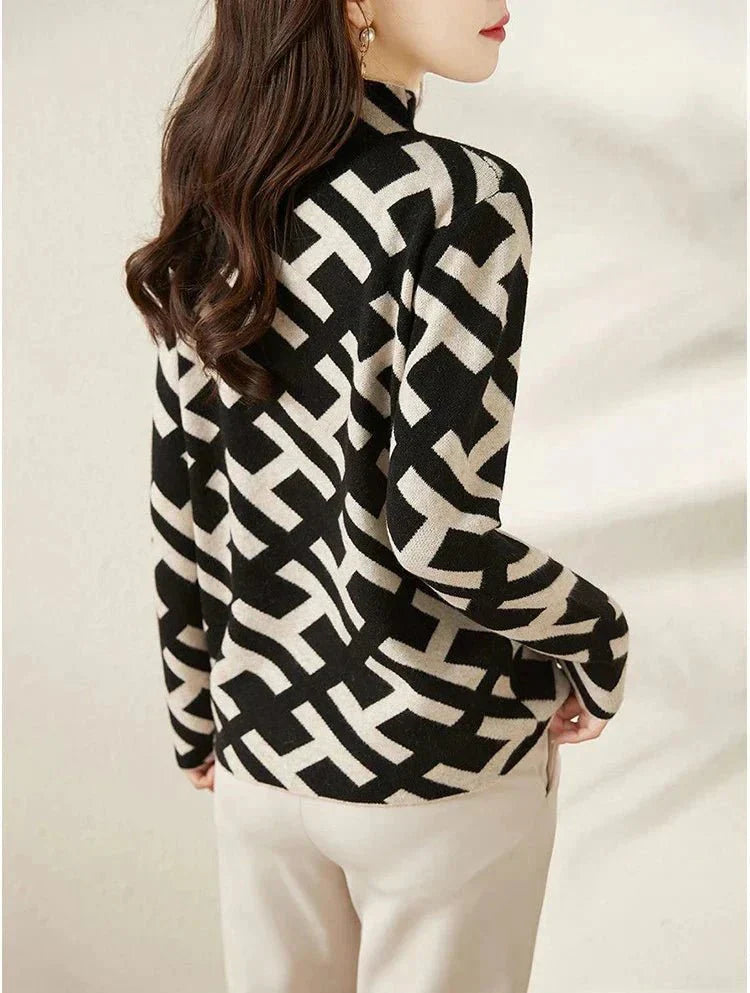 Dames Basic Gebreide Trui – Zwart‑Wit, Casual Pullover voor Elke Dag