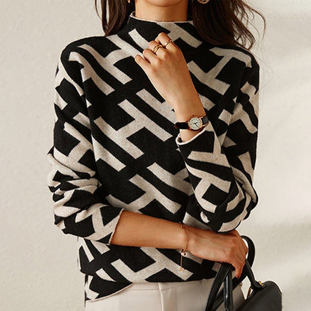 Dames Basic Gebreide Trui – Zwart‑Wit, Casual Pullover voor Elke Dag