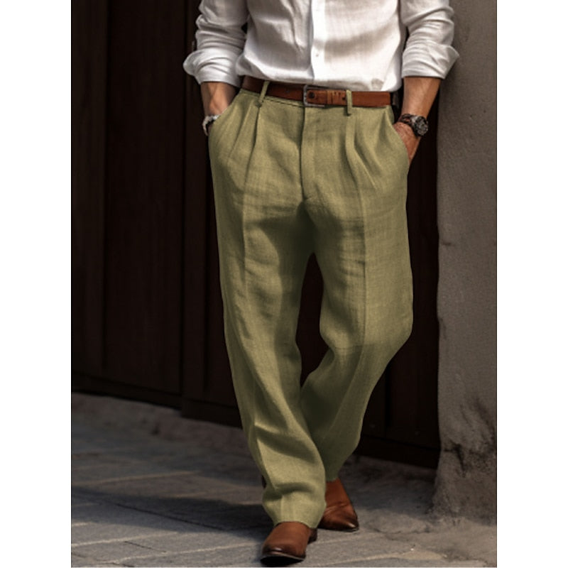 Heren Linnen Broek - Luchtige Casual Pantalon met Losse Pasvorm