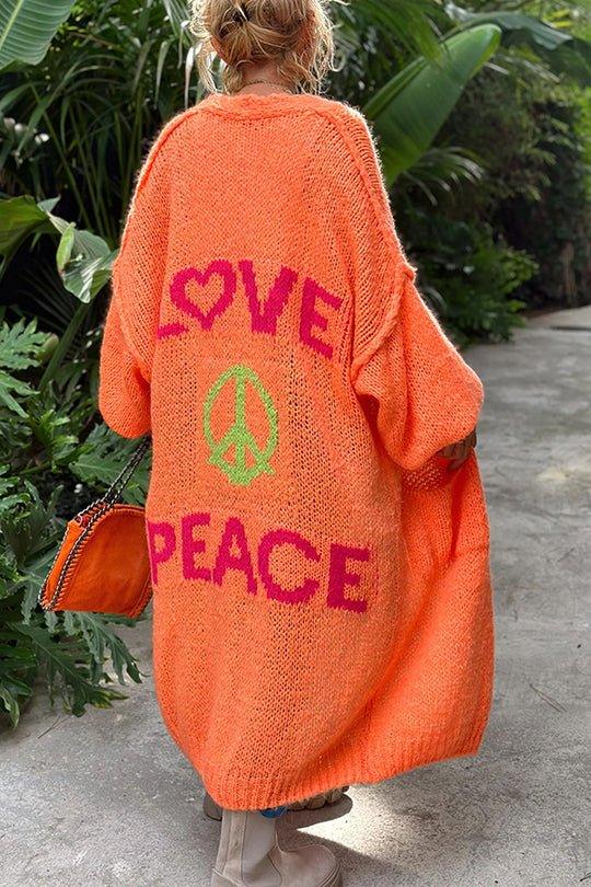 Giulietta - Vintage Oversized Cardigan met "Love & Peace" Bedrukking