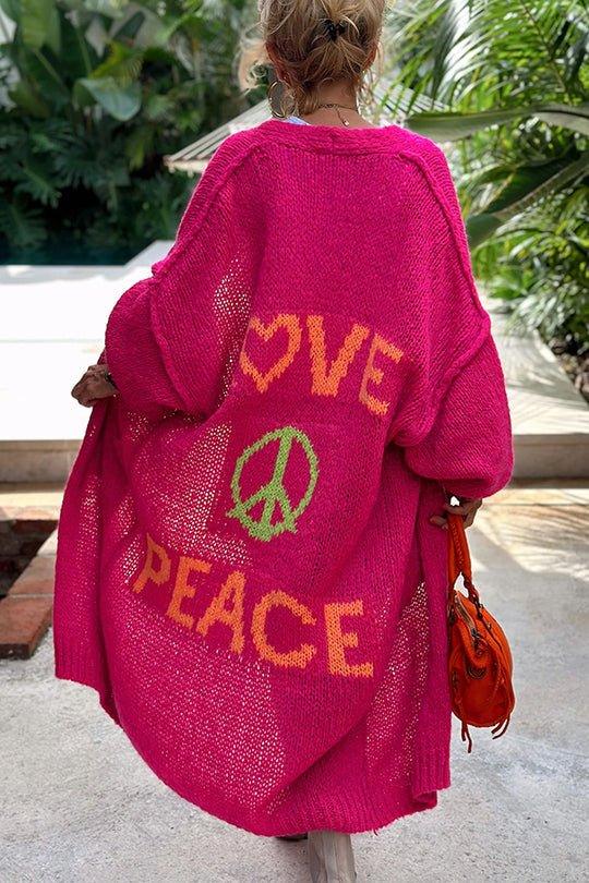 Giulietta - Vintage Oversized Cardigan met "Love & Peace" Bedrukking