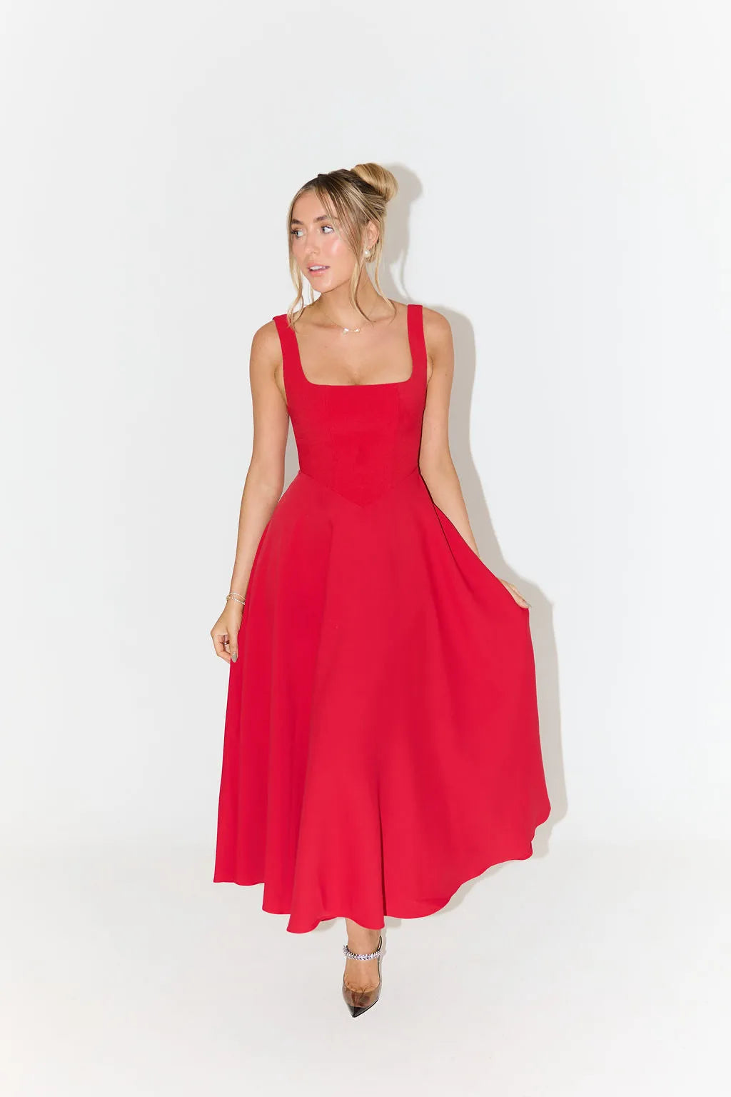 Sophie - Midi-jurk met Vierkante Hals en Hoge Taille