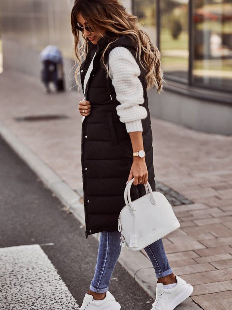 Dames Lange Gewatteerde Bodywarmer β Slim Fit Gilet, Mouwloos Puffer Tussenjas Herfst/Winter