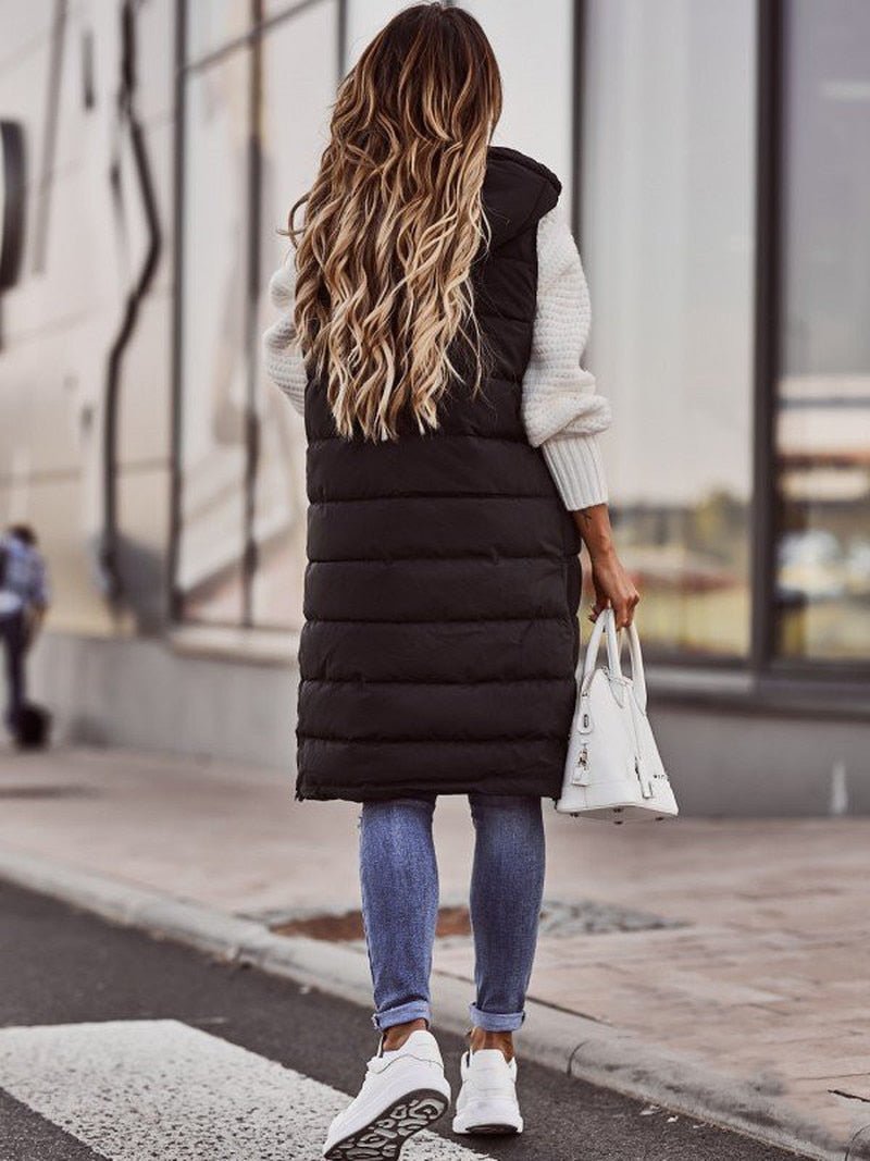 Dames Lange Gewatteerde Bodywarmer β Slim Fit Gilet, Mouwloos Puffer Tussenjas Herfst/Winter