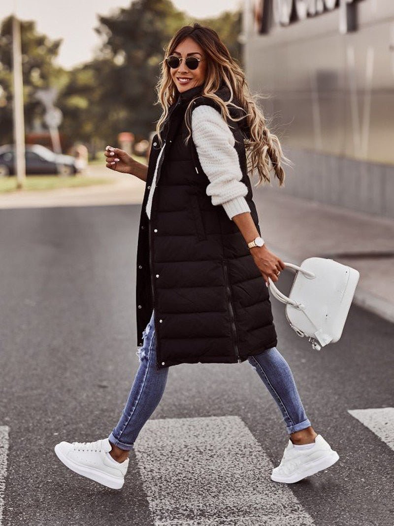 Dames Lange Gewatteerde Bodywarmer β Slim Fit Gilet, Mouwloos Puffer Tussenjas Herfst/Winter