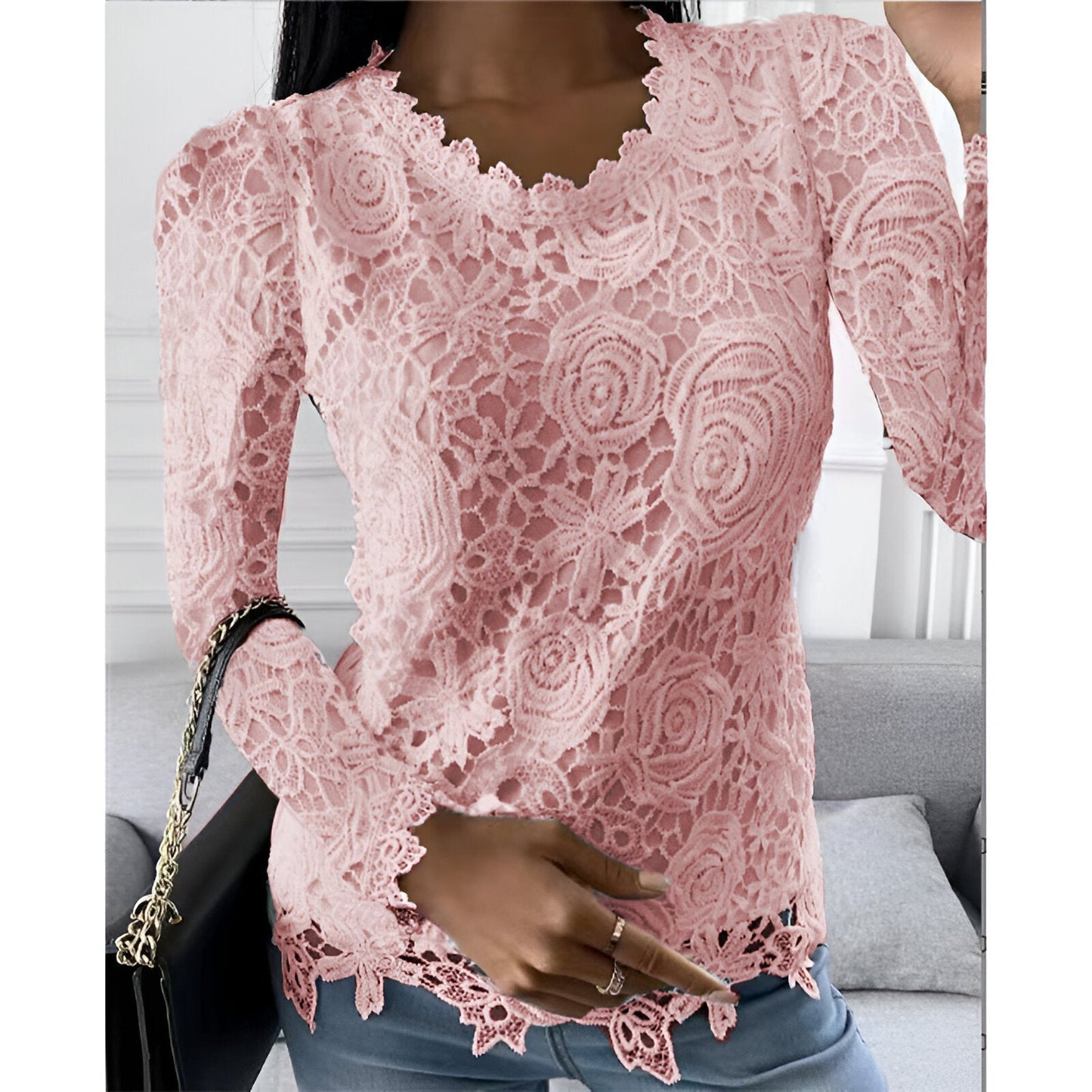 Clarisse - Elegante Kanten Blouse met Lange Mouwen