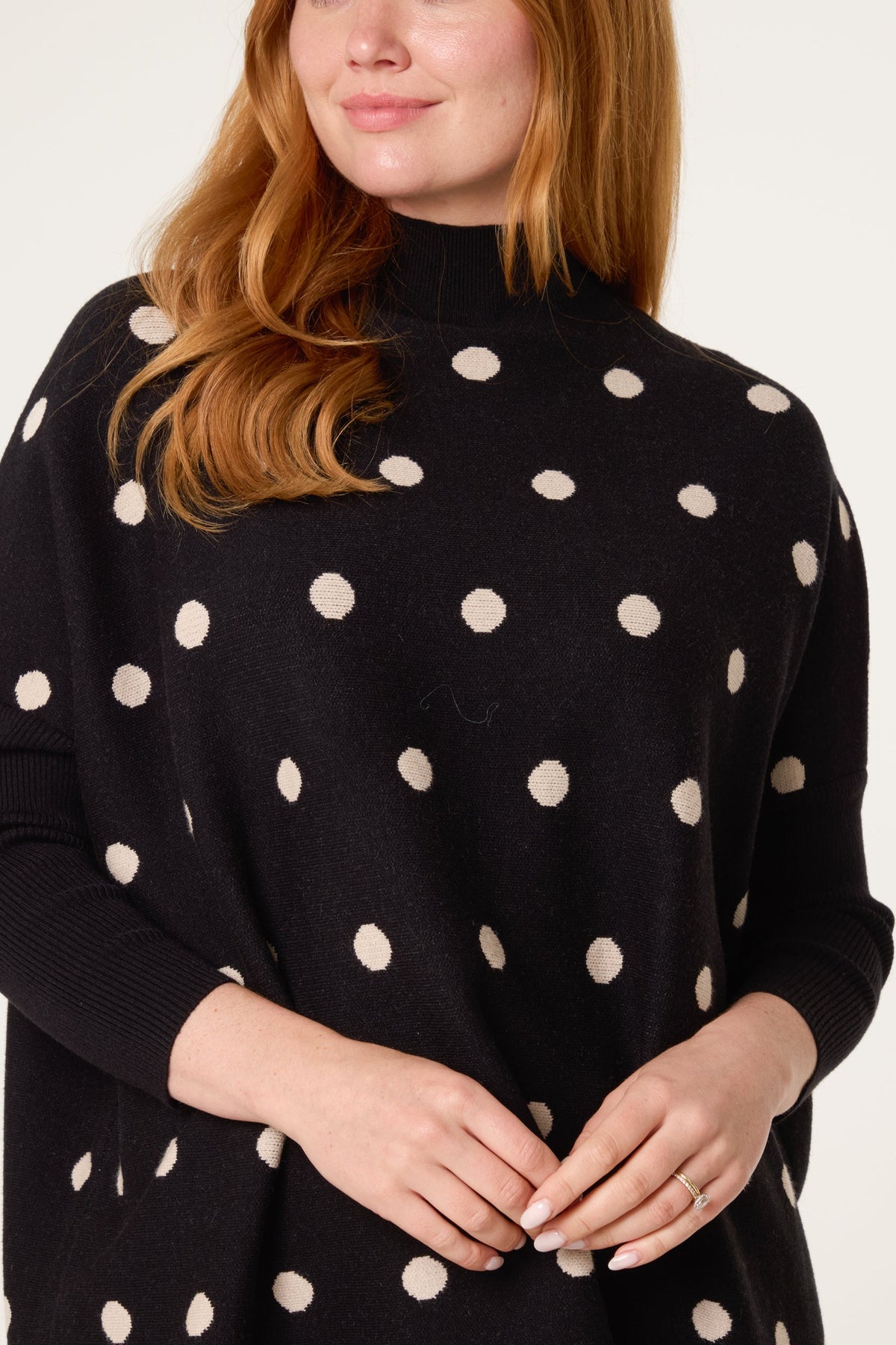 Dames Trui met Polkadot Print β Gebreide Pullover met Batwing Mouwen