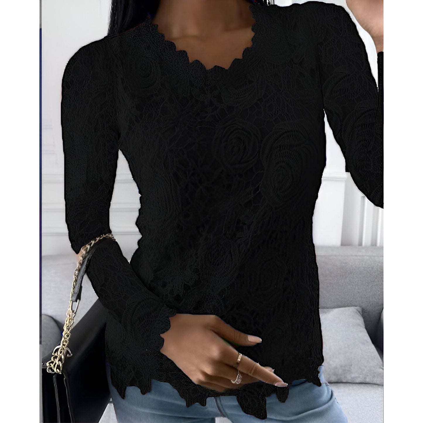 Clarisse - Elegante Kanten Blouse met Lange Mouwen
