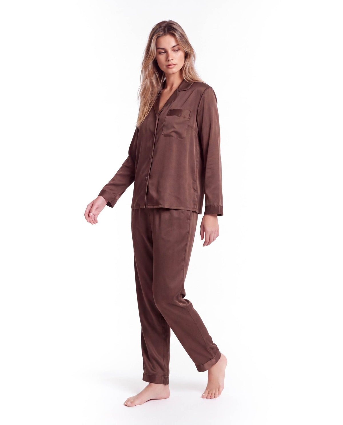 Dames Zijden Pyjamaset met Lange Mouwen en Broek