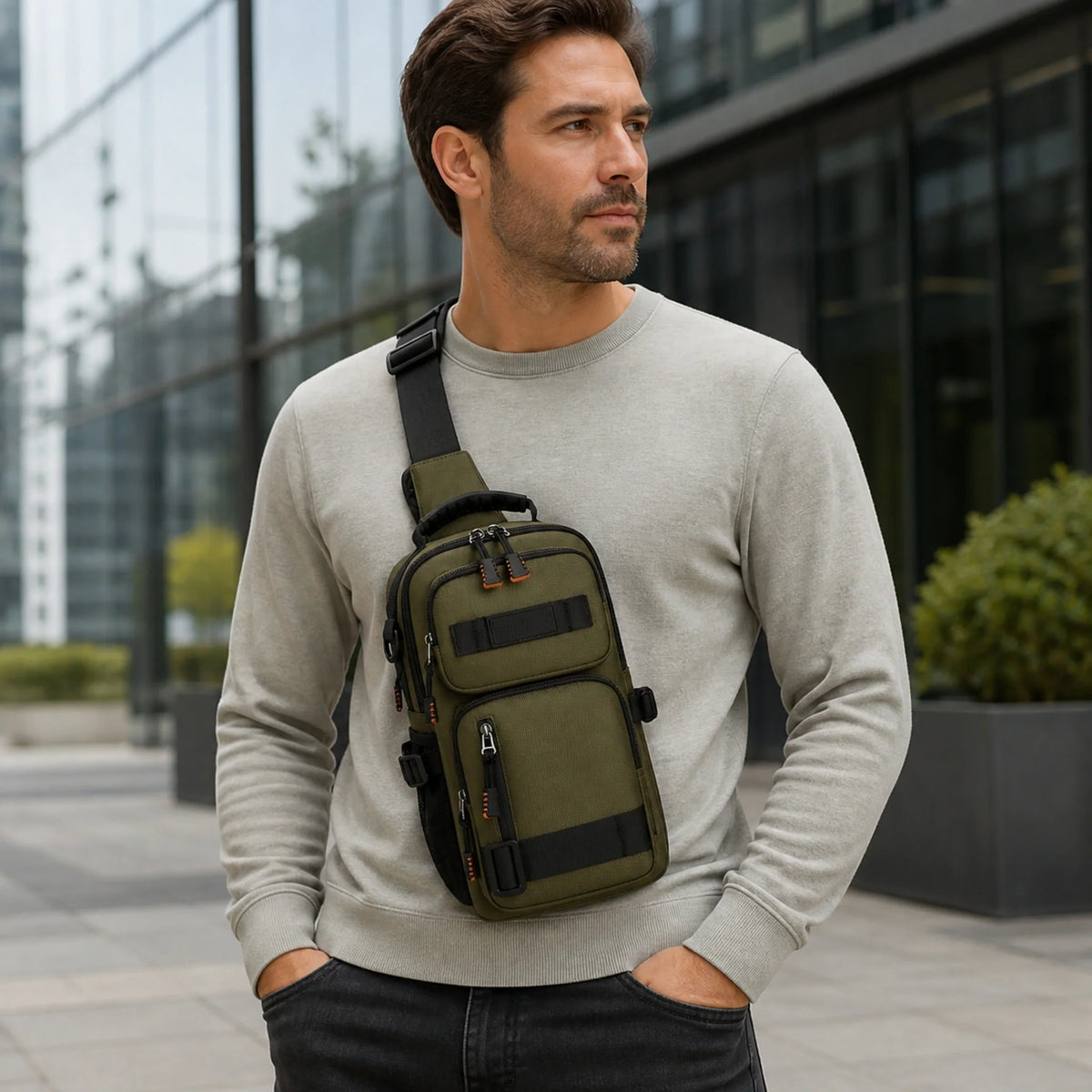 Ethan Lightweight Multi Pocket Chest Sling Bag adult view — view 8