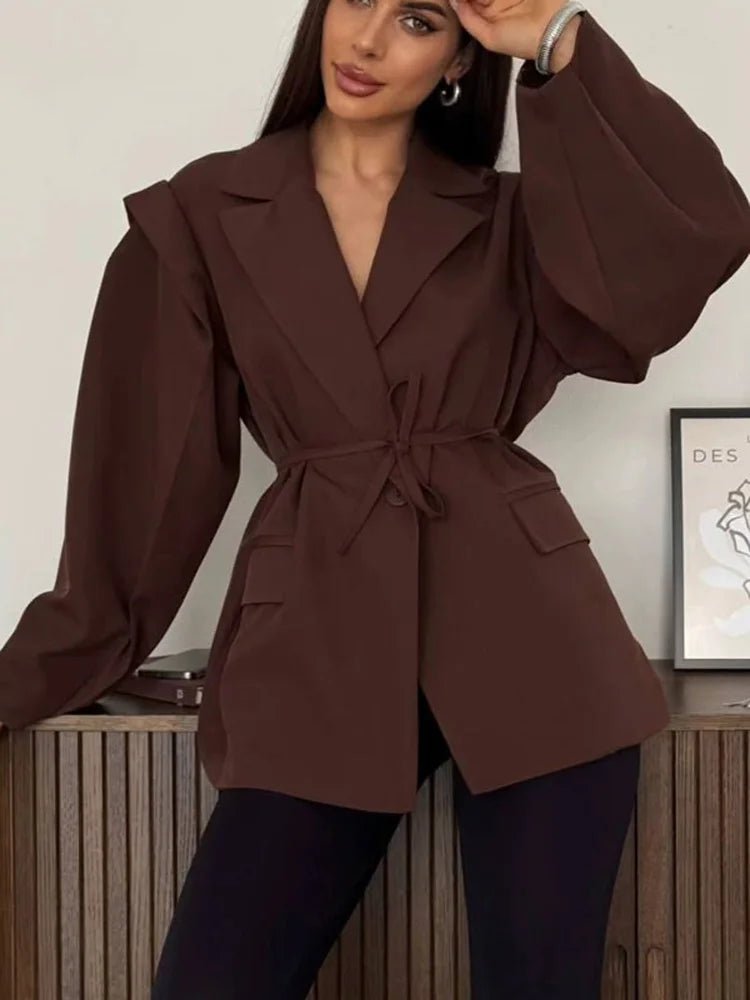 Dames Oversized Blazer – Met Ceintuur en Brede Mouwen, Geschikt voor Werk en Casual Gebruik