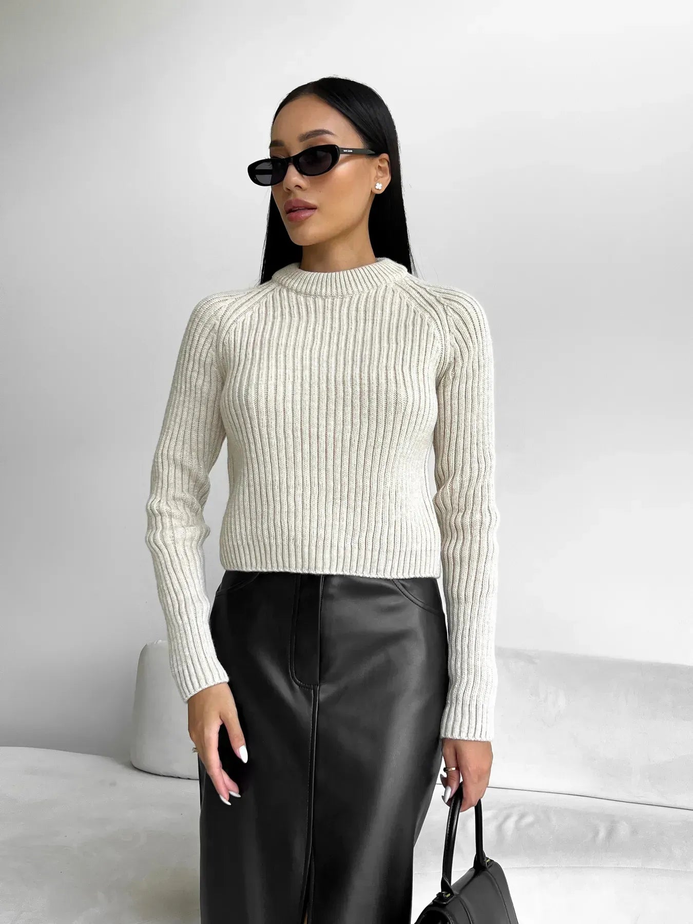 Elise - Stijlvolle Eco Leren Lange Rok met Split