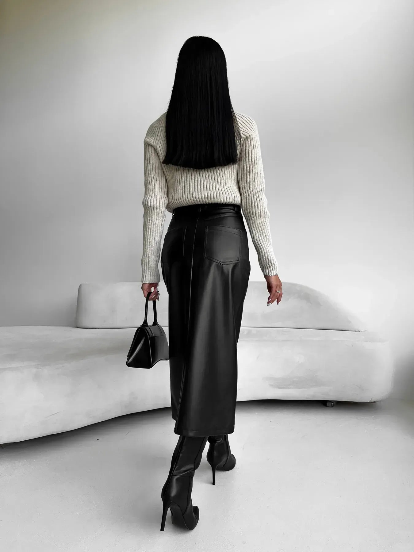 Elise - Stijlvolle Eco Leren Lange Rok met Split