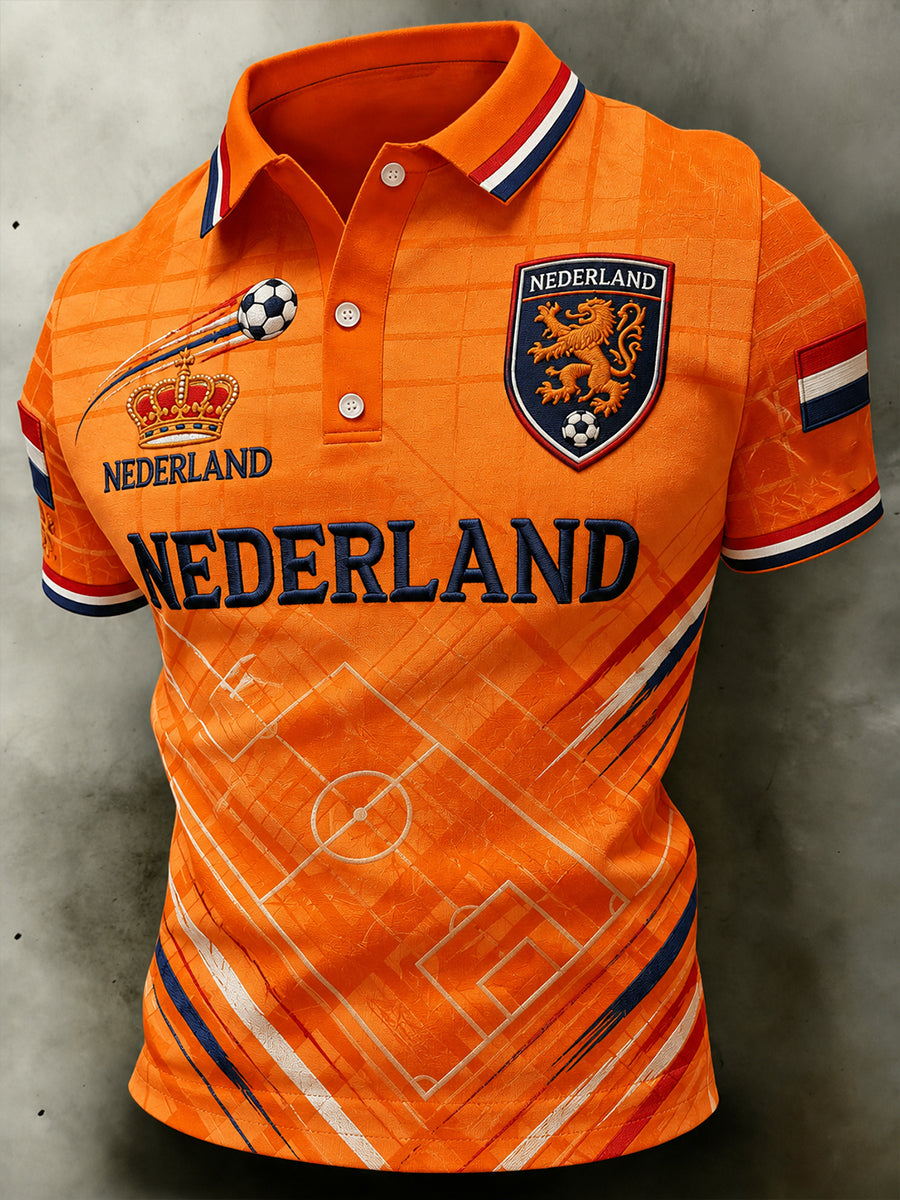 WK Oranje Heren Slim Fit Poloshirt – Korte Mouwen, Geschikt voor Casual en Sportieve Activiteiten