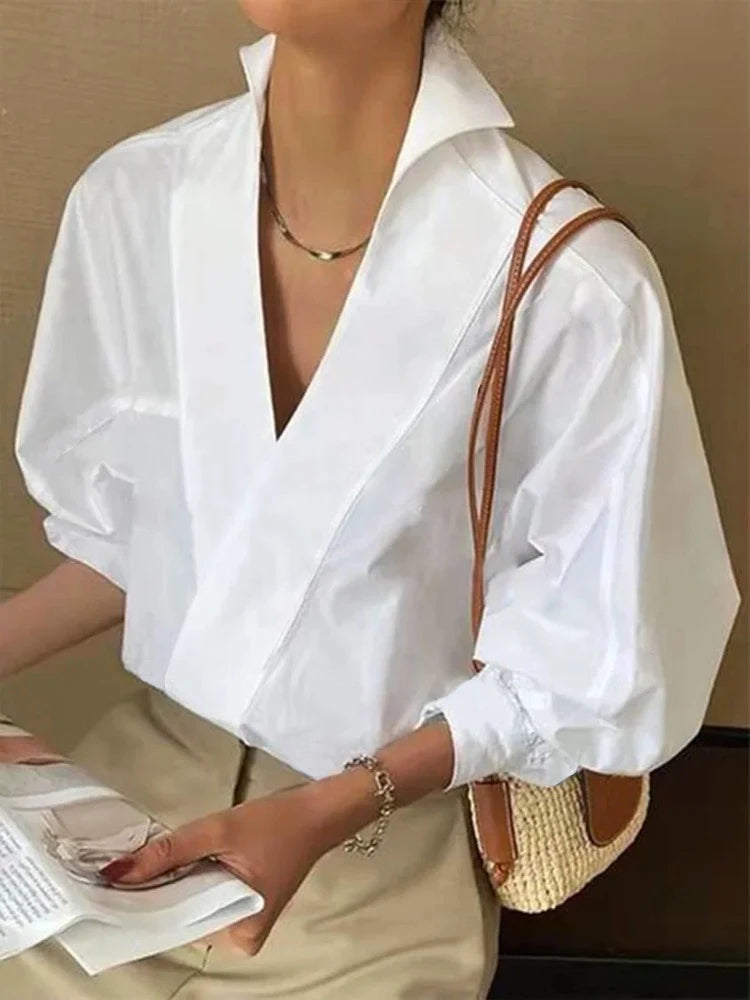 Elinne - Casual Damesblouse met Pofmouwen en V-hals