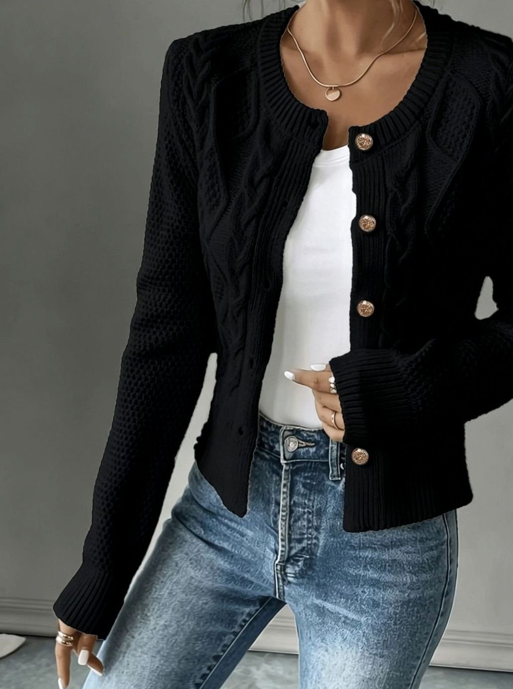 Dames Cardigan Kabelbreisel Cropped met Knopen