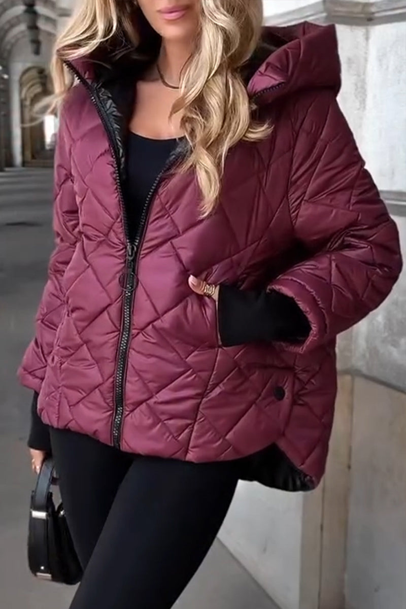 Dames Puffer Jas Gewatteerd met Capuchon en Geribbelde Manchetten