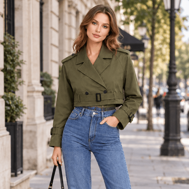Dames Korte Trenchcoat – Cropped Jas met Ceintuur