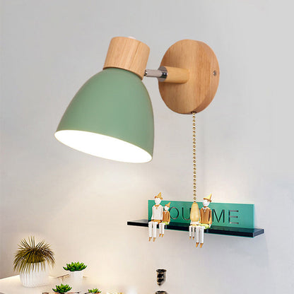 Wandlamp met Kantelbare Arm en Conische Kap - Hout en IJzer