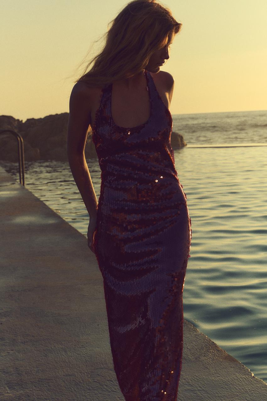 Dames Halterjurk – Pailletten, Open Rug, Avondkleding