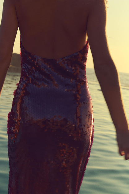 Dames Halterjurk – Pailletten, Open Rug, Avondkleding