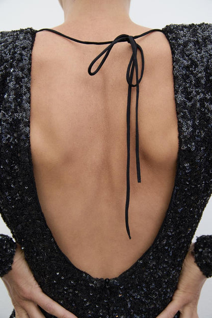 Dames Maxi Jurk – Pailletten, Open Rug, Avondkleding