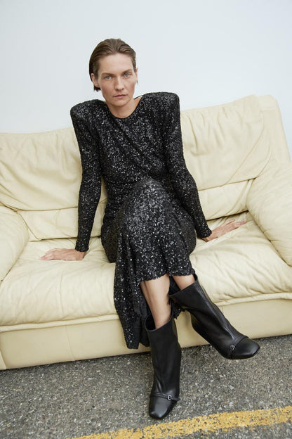 Dames Maxi Jurk – Pailletten, Open Rug, Avondkleding