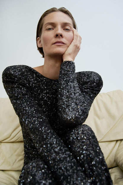 Dames Maxi Jurk – Pailletten, Open Rug, Avondkleding