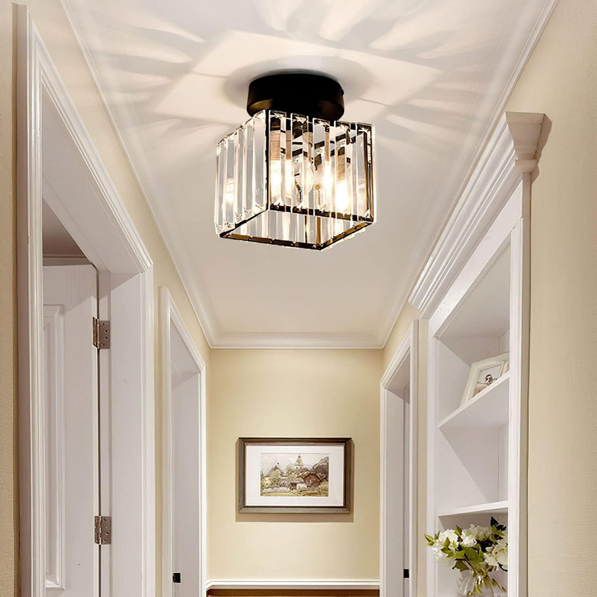 Plafondlamp Zwart met Kristallen Kap - Modern Design voor Hal en Woonkamer