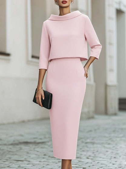 Dames Getailleerde Set – Top met Bootnek en Midi Rok voor Casual Gebruik